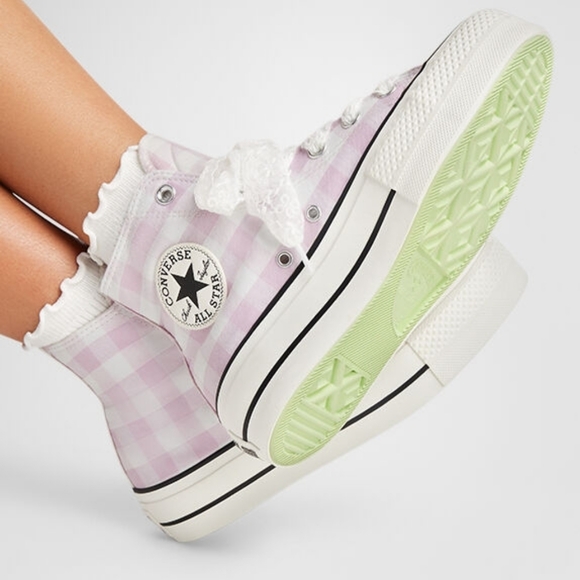 Converse Shoes - Converse All Star High Top Sneakers - Lilac Gingham with Lime Sole